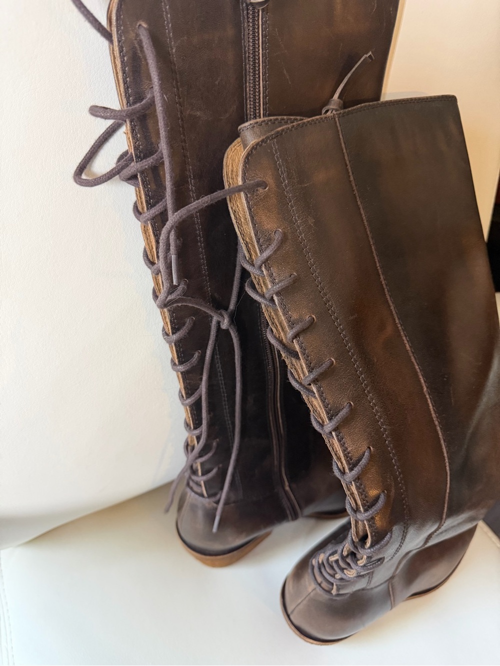 Sofft Lace-Up Knee High Leather Boots - Brown